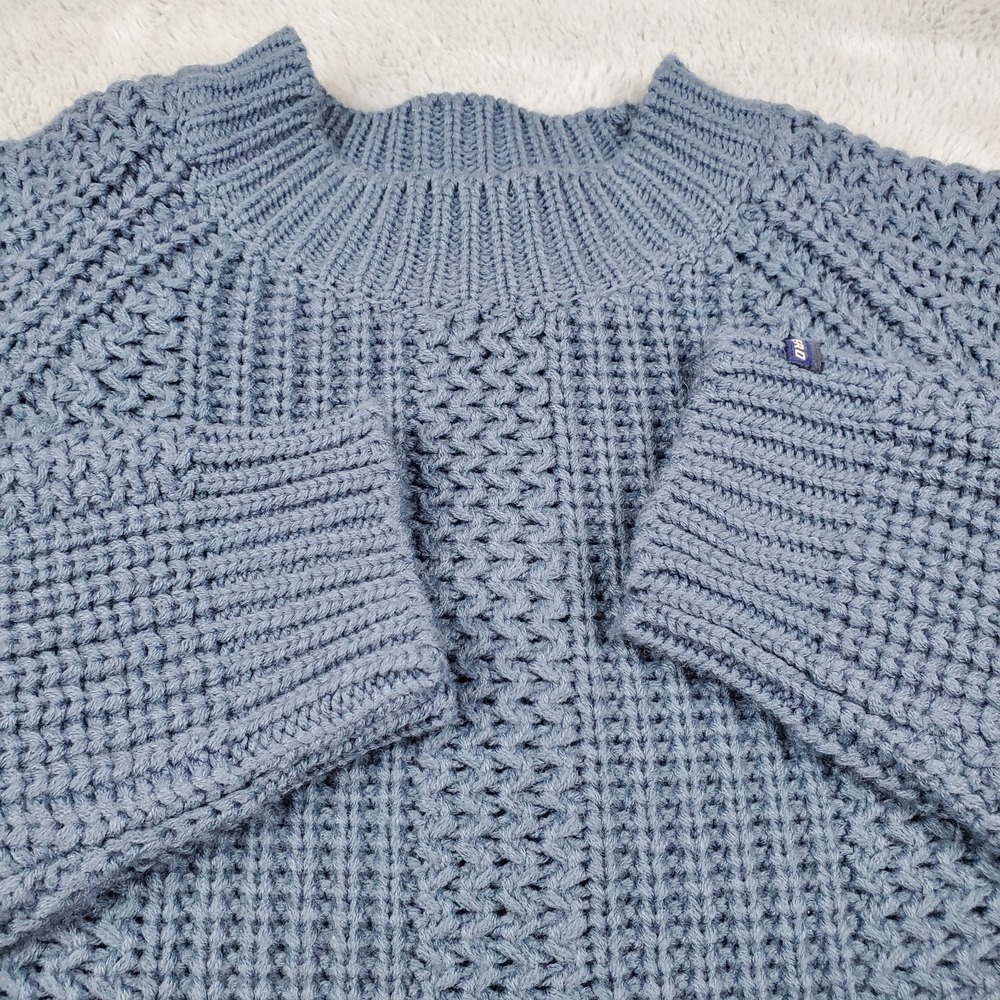 Vintage Point Zero Sweater Mens XL Chunky Knit‎ Raglan Sleeve Textured Blue Grey